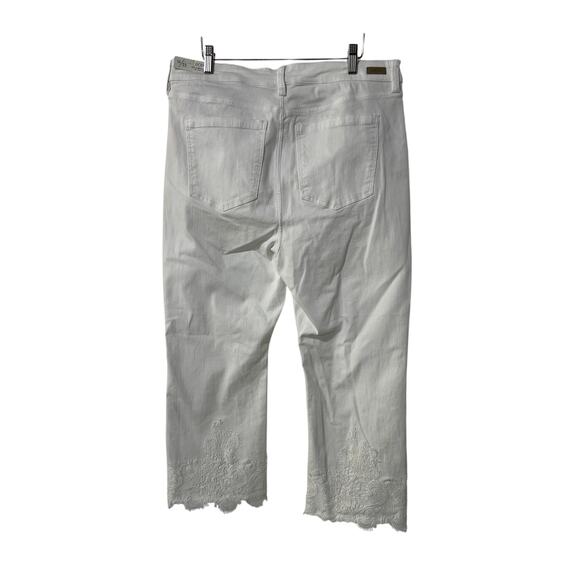 LIVERPOOL WOMENS 16 HANNAH CROP FLARE LACE HEM STRETCH DENIM JEAN WHITE NEW - Picture 2 of 11